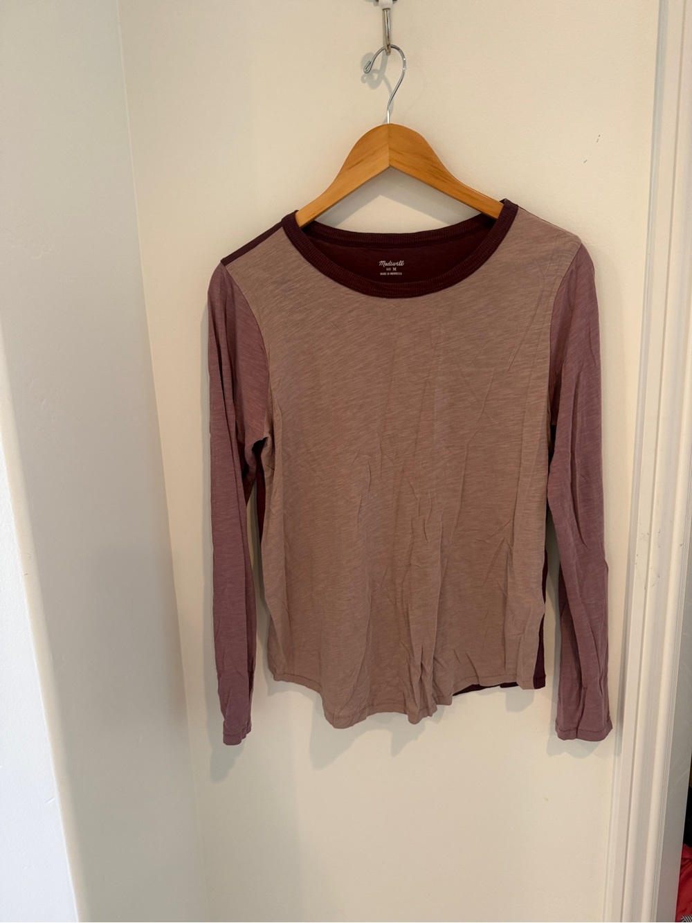 Madewell Two-Tone Dusty Mauve & Deep Plum Long-Sleeve Tee